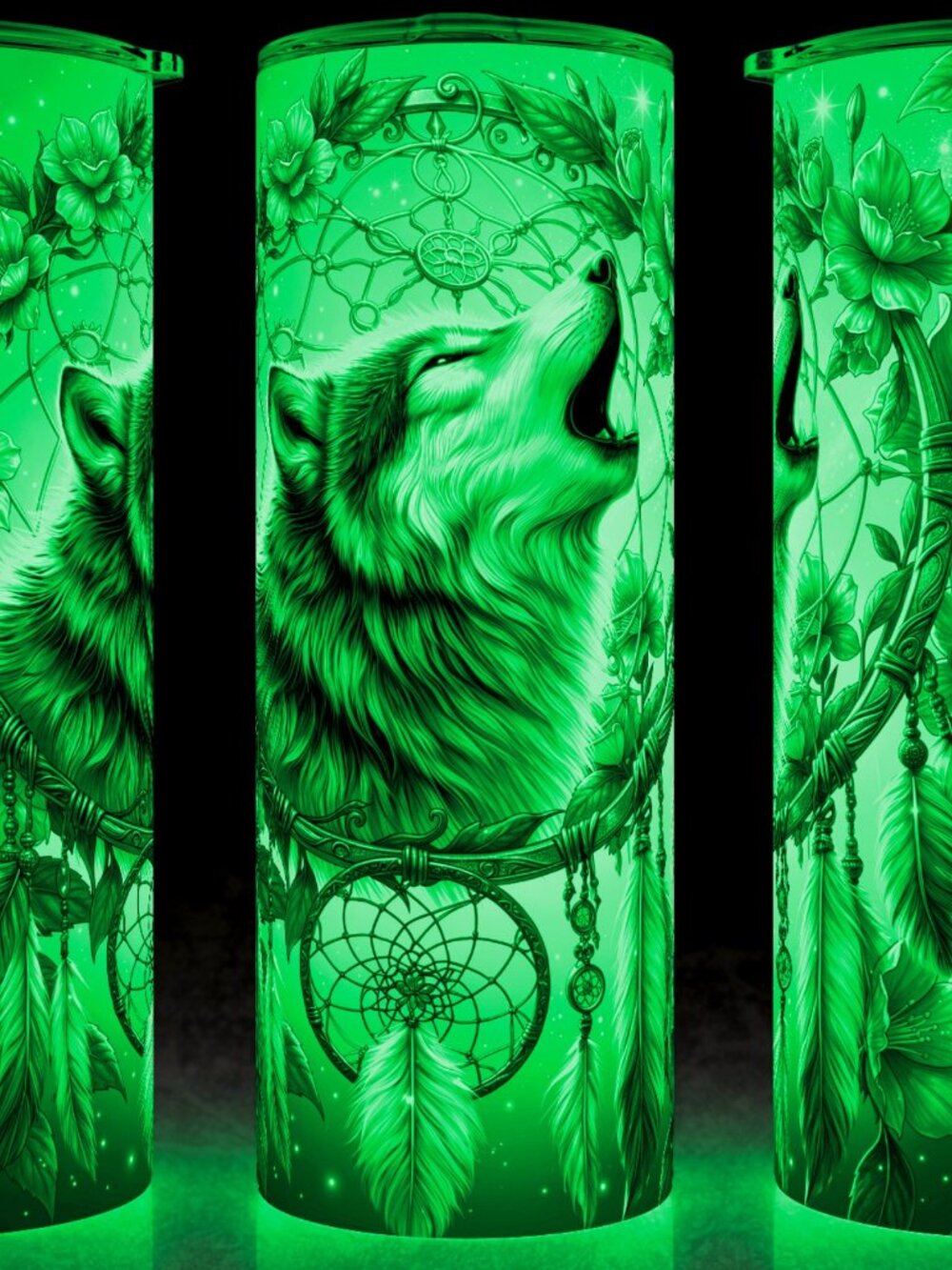 Glow in the Dark Native American Style Wolf Dream Catcher Cup Mug Tumbler 20oz
